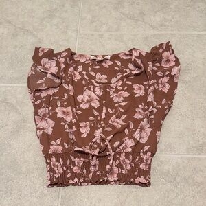 Monteau Brown and Pink Floral Blouse